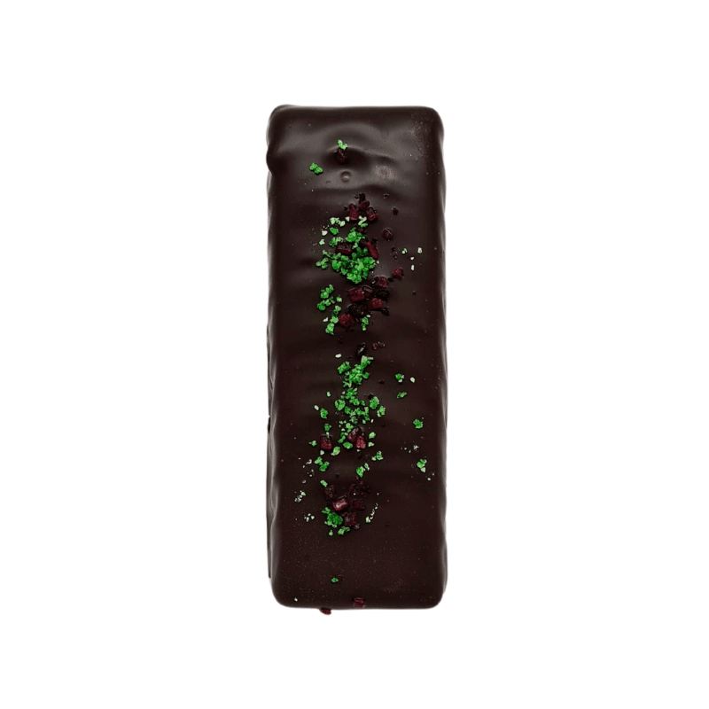 Bouchée chocolat noir, noisette, framboise, pistache
